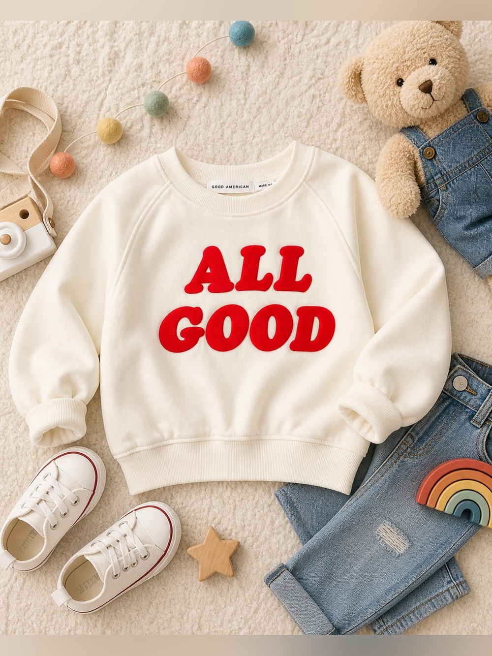 Good American Kids “All Good” Ivory Sweatshirt Crewneck Size 4T NWT
